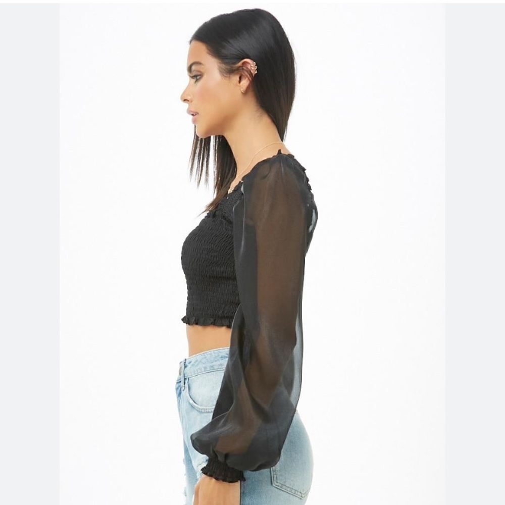 FOREVER 21 PUFF SLEEVE BLOUSE SMOCK BLACK - Picture 2 of 11